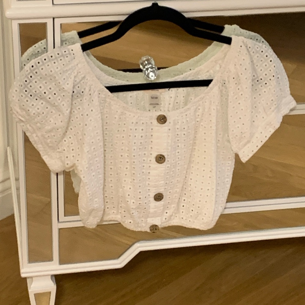 EBERJEY Harper Cotton Eyelet Beach Top in Ecru